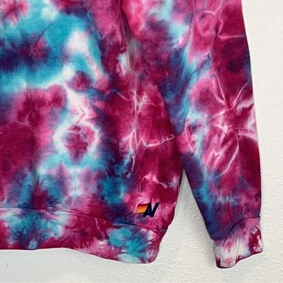 New Aviator Nation HAND DYED LIGHT WEIGHT CREW SWEATSHIRT Pink/Turquoise Medium - Picture 4 of 14